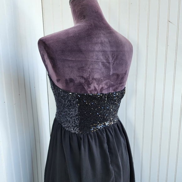 Forever 21 Dress Black Strapless Sequins  Hi Low Women Party Shiffon Size Small - Picture 5 of 15